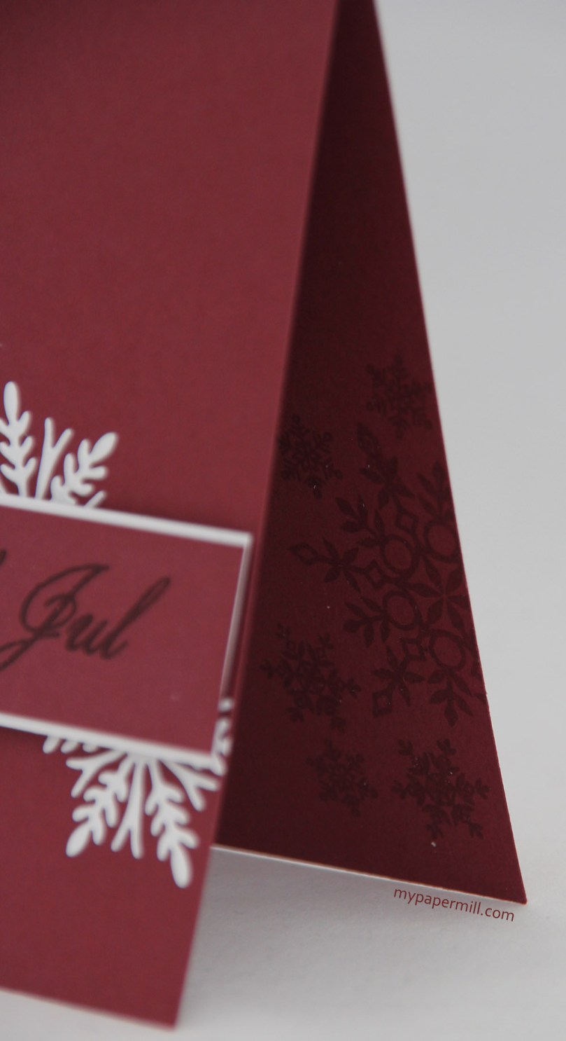 rødt C&S julekort Penny Black detalj inni