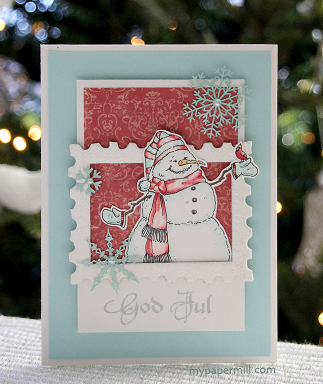 rødt snømannkort front