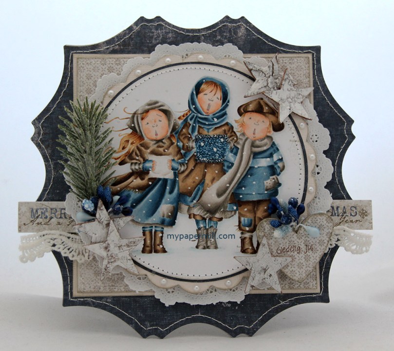 Ett Trykk Julehilsen Carolers Three front