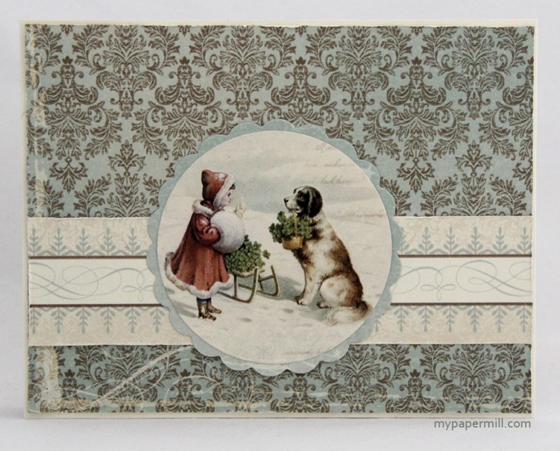 julekort med jente og hund bakside