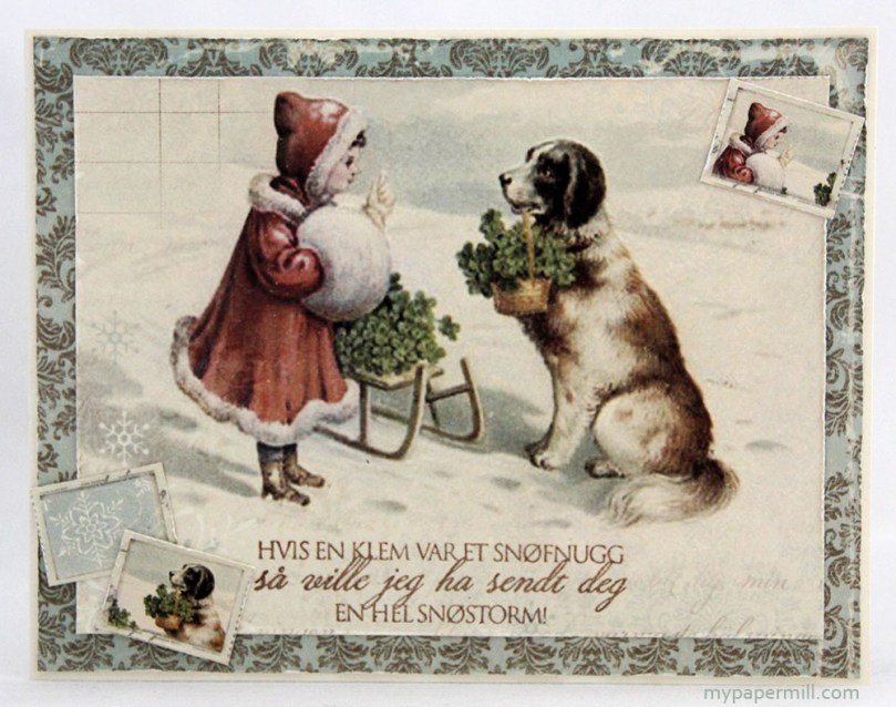 julekort med jente og hund front