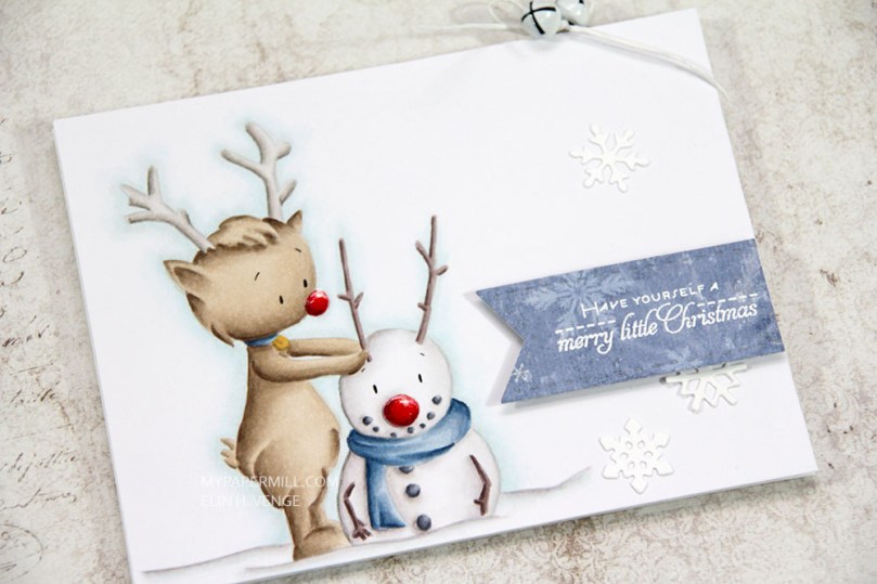 Julekort Kinda cute by Patricia Reindeer Snowman liggende