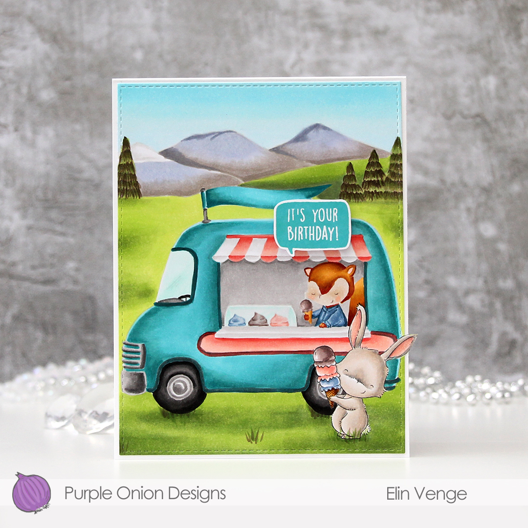 Elin Venge - Marigold and Ice Cream Truck and Mountains birthday card front straight