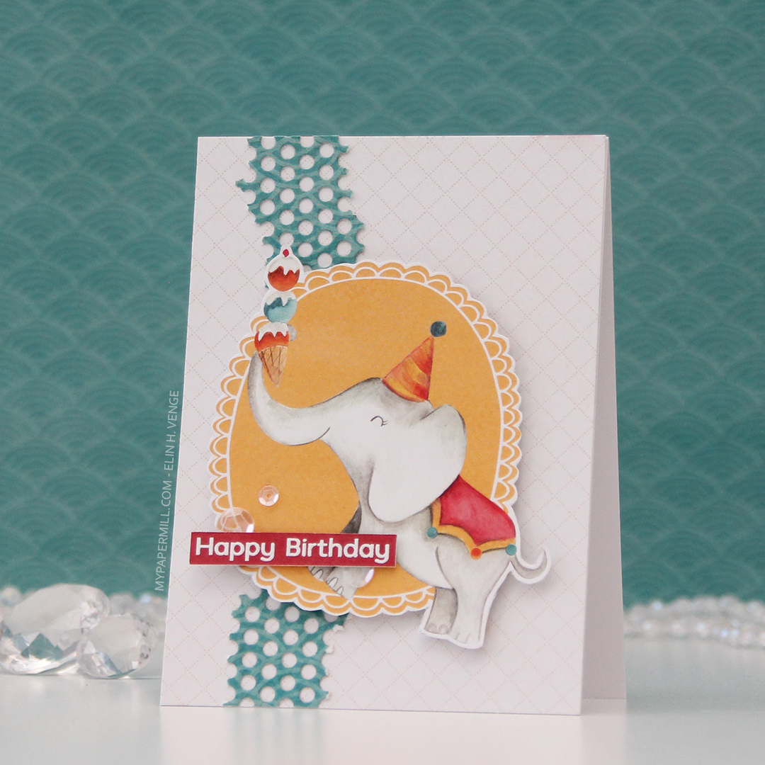 HK P13 Happy Birthday elefant med is front skrått