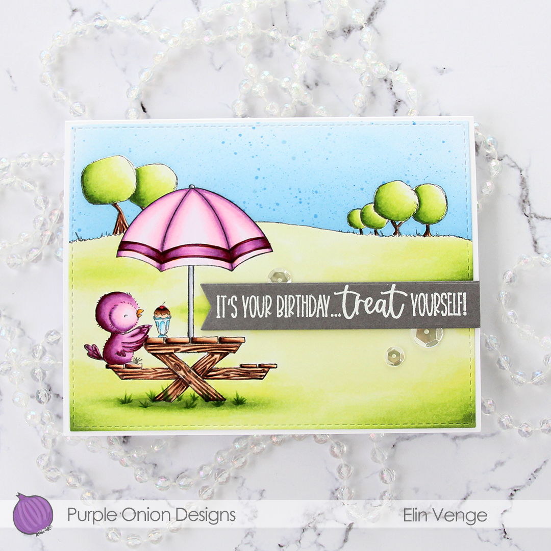 Purple Onion Designs - Elin Venge - Juliet Tree Line Horizon Sunshiny Sentiment set flatlay