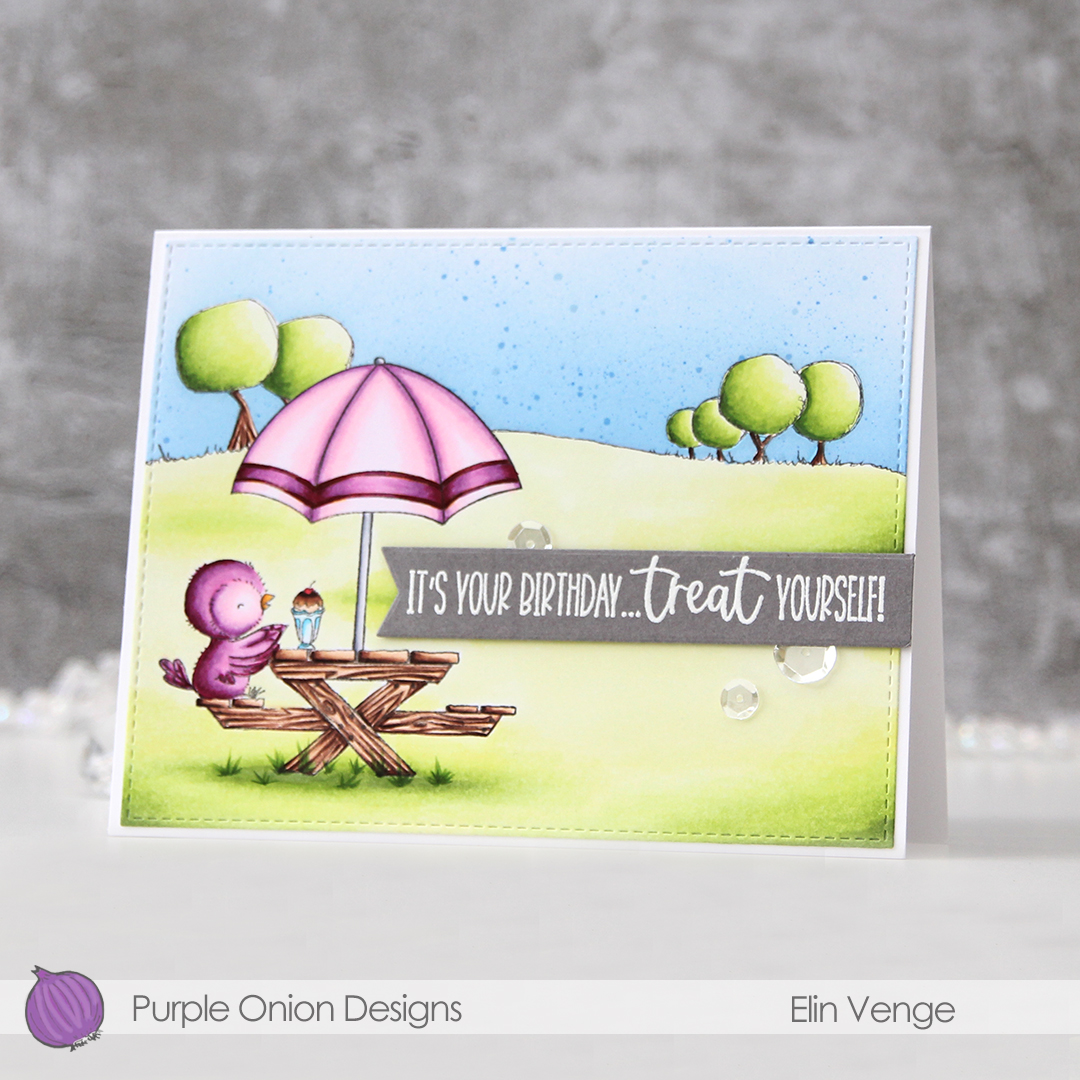 Purple Onion Designs - Elin Venge - Juliet Tree Line Horizon Sunshiny Sentiment set front angled