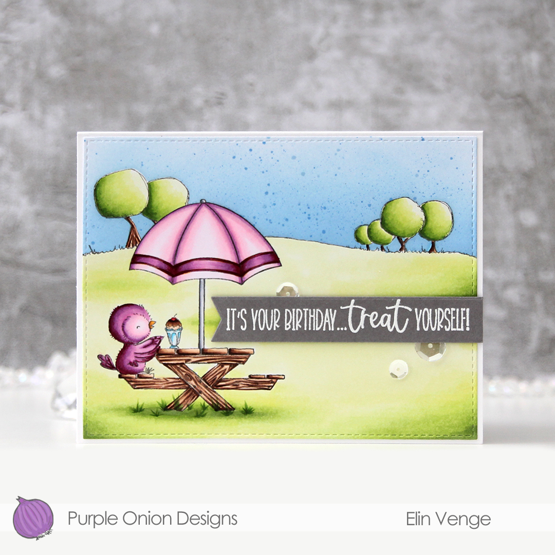 Purple Onion Designs - Elin Venge - Juliet Tree Line Horizon Sunshiny Sentiment set front straight
